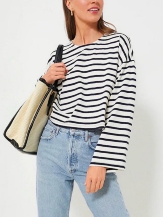 Tuckernuck Tops - Tuckernuck White and Black Striped Wide-Sleeve Crewneck